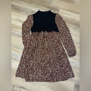 Floral Brown Long Sleeve Dress with Black top
